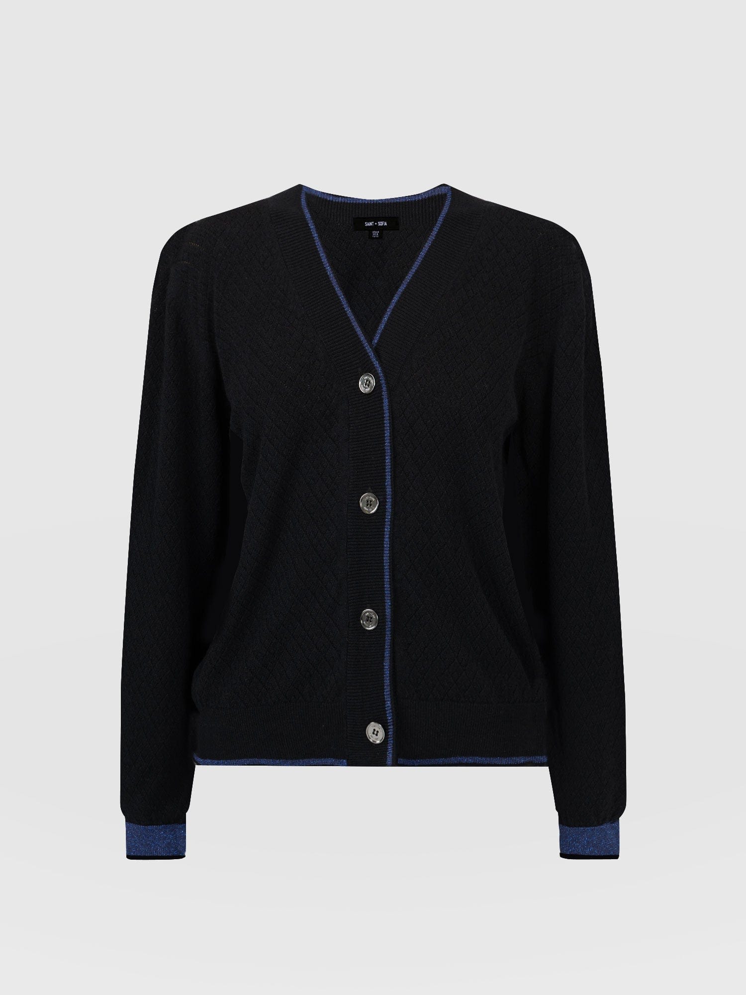 Diamond Knit Cardigan - Black with Navy